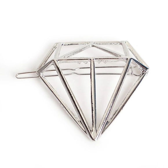 Silver Diamond Geometric Barrette - Picture 2 of 3